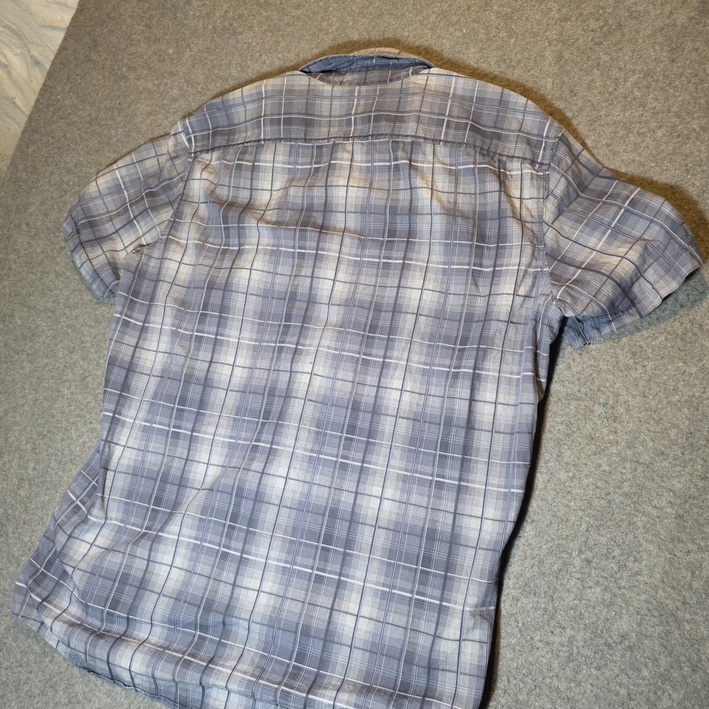 Apt. 9 Men's L Blue Gray Plaid Short Sleeve Button-Up Point Collar Shirt 122 - Picture 6 of 6